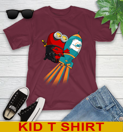 NFL Football Miami Dolphins Deadpool Minion Marvel Shirt Youth T-Shirt 5