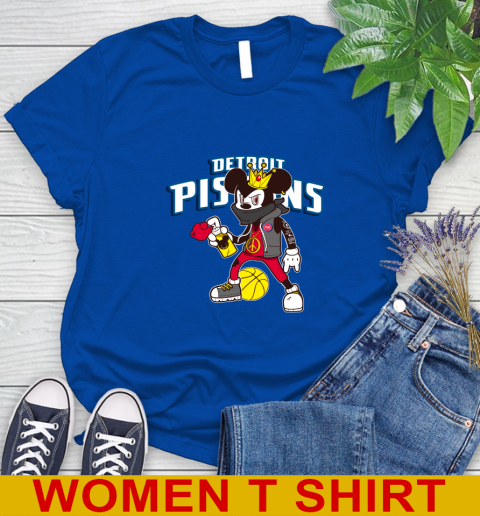 Detroit Pistons NBA Basketball Mickey Peace Sign Sports Women's T-Shirt 9