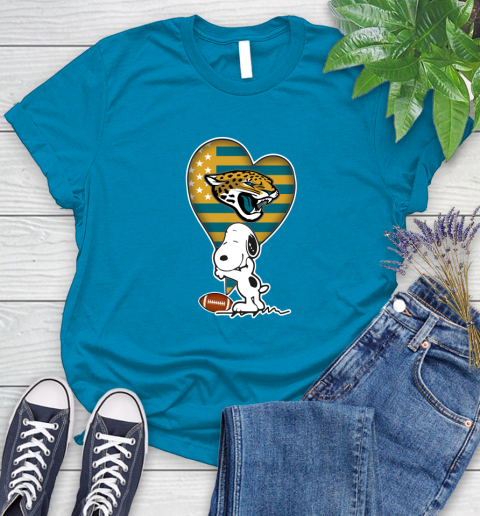Jacksonville Jaguars NFL Football The Peanuts Movie Adorable Snoopy Women's T-Shirt 7