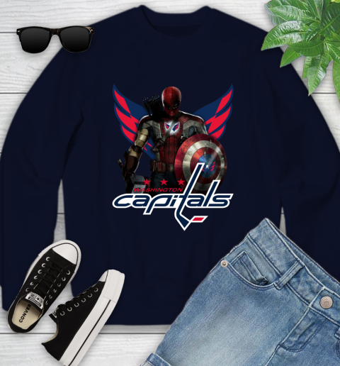 NHL Captain America Thor Spider Man Hawkeye Avengers Endgame Hockey Washington Capitals Youth Sweatshirt 3