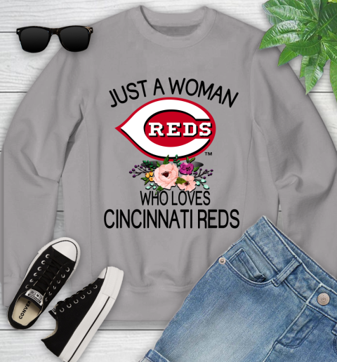 MLB Just A Woman Who Loves Cincinnati Reds Baseball Sports Youth Sweatshirt 2