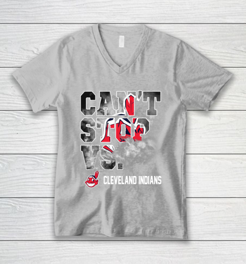 MLB Cleveland Indians Baseball Can't Stop Vs Cleveland Indians V-Neck T-Shirt 3