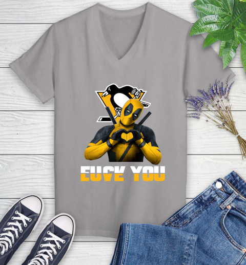 NHL Pittsburgh Penguins Deadpool Love You Fuck You Hockey Sports Women's V-Neck T-Shirt 4