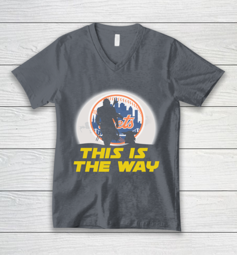 New York Mets MLB Baseball Star Wars Yoda And Mandalorian This Is The Way V-Neck T-Shirt 4