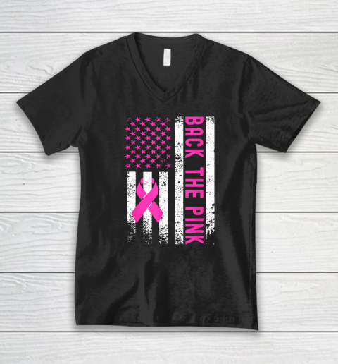 Back The Pink Breast Cancer Awareness Flag V-Neck T-Shirt