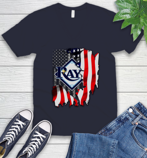 Tampa Bay Rays MLB Baseball American Flag V-Neck T-Shirt 2
