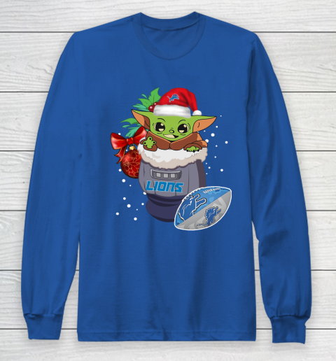 Detroit Lions Christmas Baby Yoda Star Wars Funny Happy NFL Long Sleeve T-Shirt 9