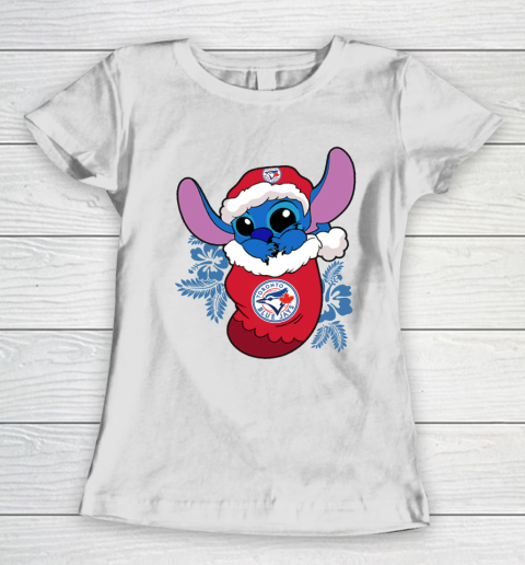 Toronto Blue Jays Christmas Stitch In The Sock Funny Disney MLB Women's T-Shirt 3