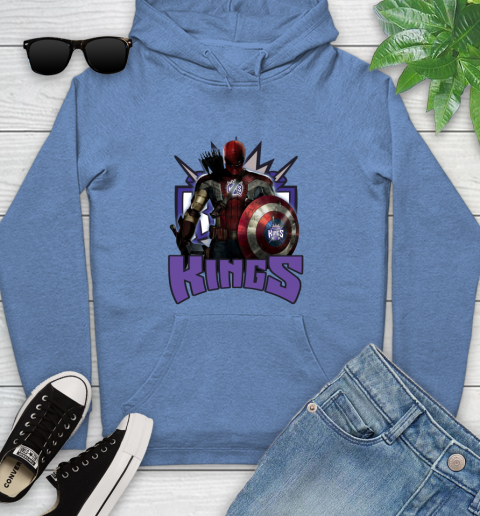 Sacramento Kings NBA Basketball Captain America Thor Spider Man Hawkeye Avengers Youth Hoodie 12