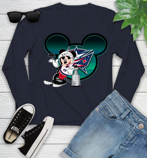NHL Columbus Blue Jackets Stanley Cup Mickey Mouse Disney Hockey T Shirt Youth Long Sleeve 3