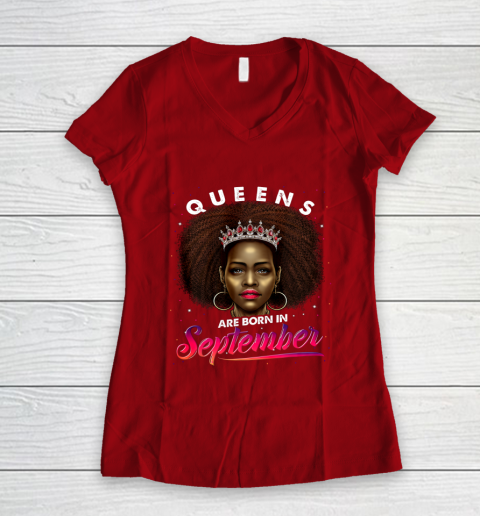 Queens Born September Shirt Black Girl Virgo Libra Birthday Women's V-Neck T-Shirt 8