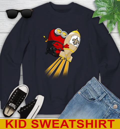 NFL Football New Orleans Saints Deadpool Minion Marvel Shirt Youth Sweatshirt 2