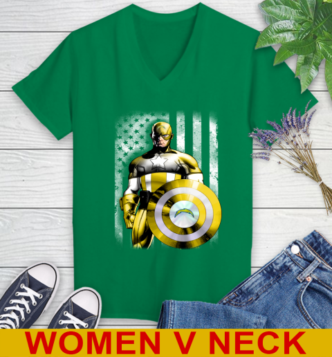 Los Angeles Chargers NFL Football Captain America Marvel Avengers American Flag Shirt Women's V-Neck T-Shirt 5