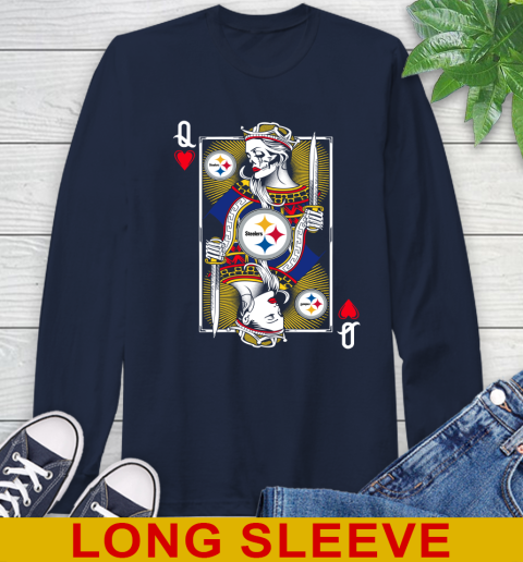 NFL Football Pittsburgh Steelers The Queen Of Hearts Card Shirt Long Sleeve T-Shirt 3