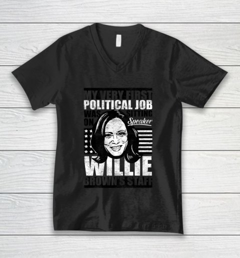 Anti Biden Kamala Harris First Job Willie Brown Female VP V-Neck T-Shirt