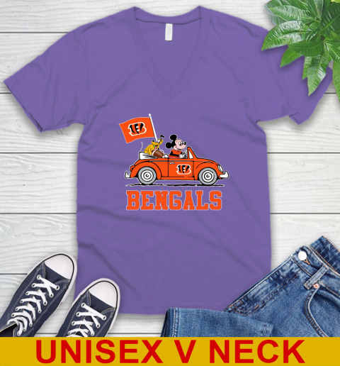 NFL Football Cincinnati Bengals Pluto Mickey Driving Disney Shirt V-Neck T-Shirt 9