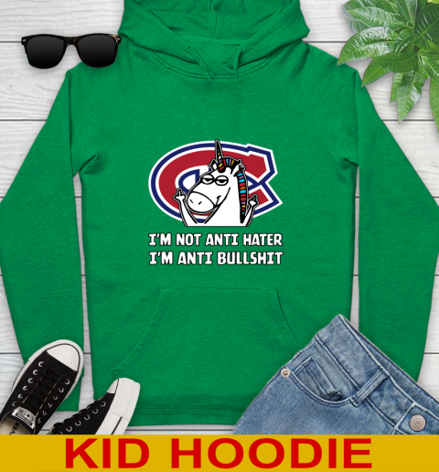 Montreal Canadiens NHL Hockey Unicorn I'm Not Anti Hater I'm Anti Bullshit Youth Hoodie 8