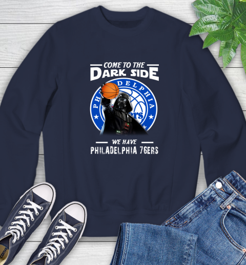 NBA Come To The Dark Side We Have Philadelphia 76ers Star Wars Darth Vader Basketball Sweatshirt 2