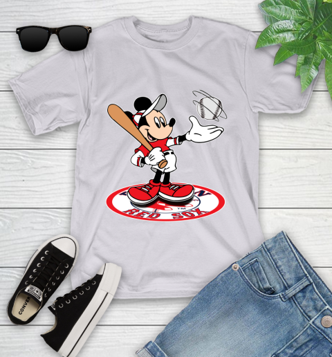 MLB Baseball Boston Red Sox Cheerful Mickey Disney Shirt Youth T-Shirt 4