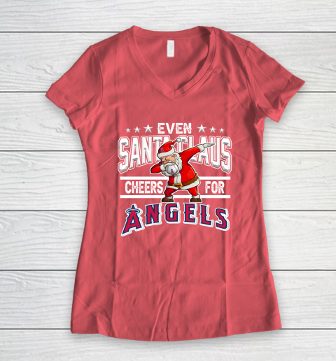 Los Angeles Angels Even Santa Claus Cheers For Christmas MLB Women's V-Neck T-Shirt 4
