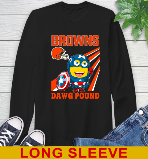 NFL Football Cleveland Browns Captain America Marvel Avengers Minion Shirt Long Sleeve T-Shirt