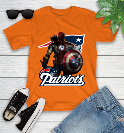 NFL Captain America Thor Spider Man Hawkeye Avengers Endgame Football New England Patriots Youth T-Shirt 7