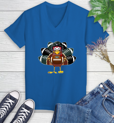 New York Jets Turkey Thanksgiving Day Women's V-Neck T-Shirt 10