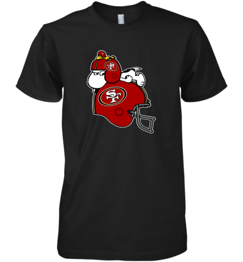 Snoopy And Woodstock Resting On San Francisco 49ers Helmet Premium Men's T-Shirt