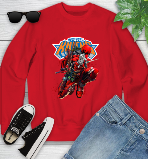 NBA Deadpool Marvel Comics Sports Basketball New York Knicks Youth Sweatshirt 9