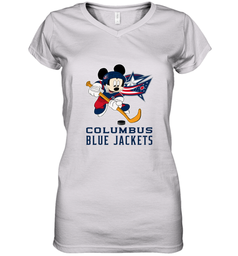 NHL Hockey Mickey Mouse Team Columbus Blue Jackets Women's V-Neck T-Shirt