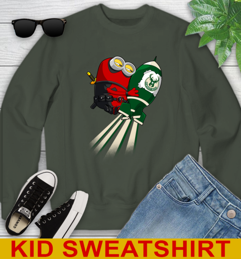NBA Basketball Milwaukee Bucks Deadpool Minion Marvel Shirt Youth Sweatshirt 8