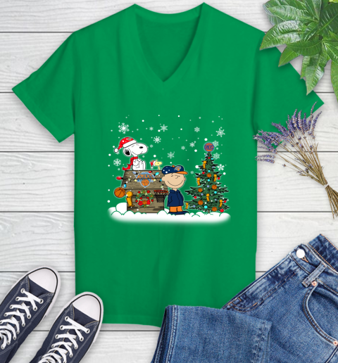 New York Knicks NBA Basketball Christmas The Peanuts Movie Snoopy Championship Women's V-Neck T-Shirt 5