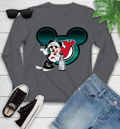 NHL New Jersey Devils Stanley Cup Mickey Mouse Disney Hockey T Shirt Youth Long Sleeve 8