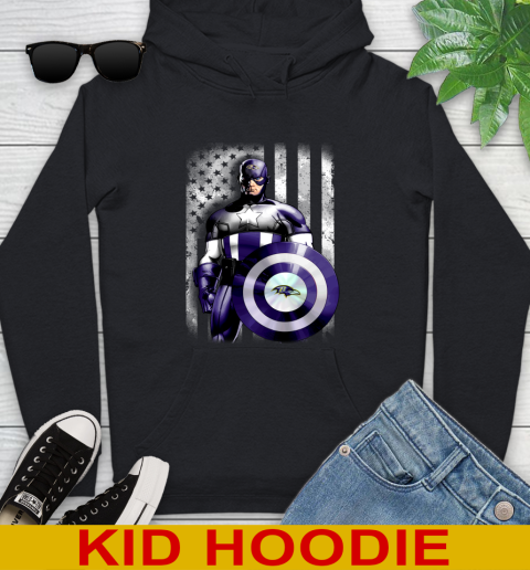 Baltimore Ravens NFL Football Captain America Marvel Avengers American Flag Shirt Youth Hoodie