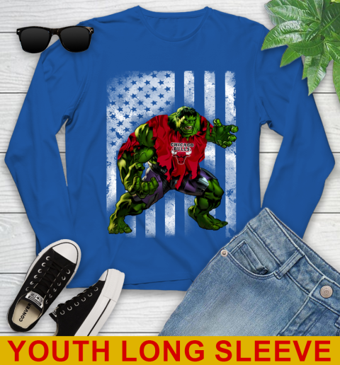 Chicago Bulls Hulk Marvel Avengers NBA Basketball American Flag Youth Long Sleeve 10