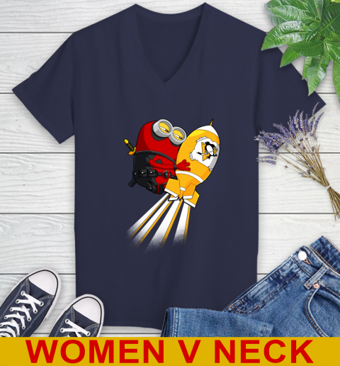 NHL Hockey Pittsburgh Penguins Deadpool Minion Marvel Shirt Women's V-Neck T-Shirt 12