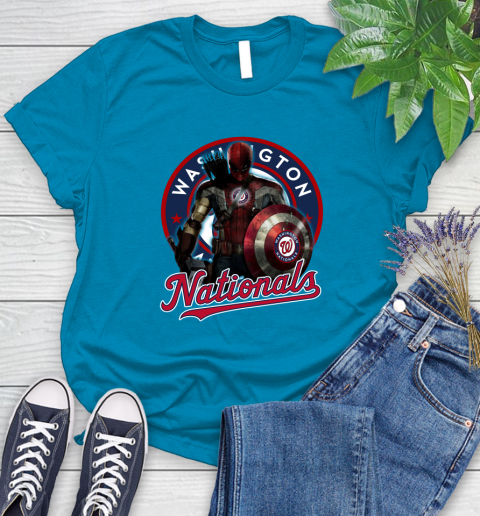 MLB Captain America Thor Spider Man Hawkeye Avengers Endgame Baseball Washington Nationals Women's T-Shirt 7