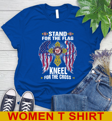 MLB Baseball Washington Nationals Stand For Flag Kneel For The Cross Shirt Women's T-Shirt 10