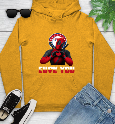 MLB Texas Rangers Deadpool Love You Fuck You Baseball Sports Youth Hoodie 2