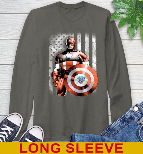 Oklahoma City Thunder NBA Basketball Captain America Marvel Avengers American Flag Shirt Long Sleeve T-Shirt 10
