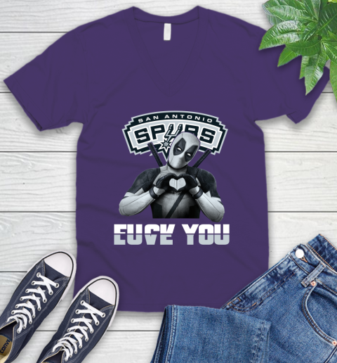 NBA San Antonio Spurs Deadpool Love You Fuck You Basketball Sports V-Neck T-Shirt 9