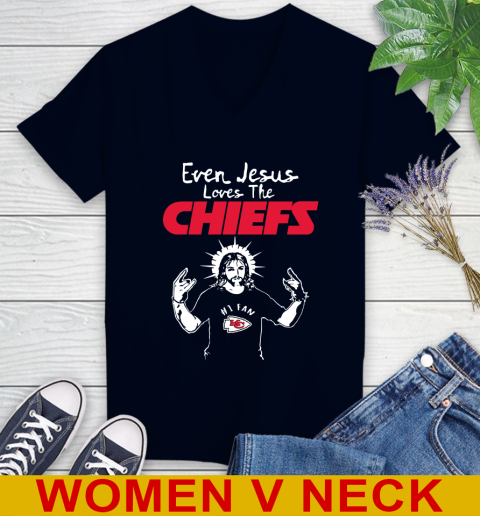 Kansas City Chiefs NFL Football Even Jesus Loves The Chiefs Shirt Women's V-Neck T-Shirt 2
