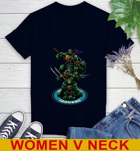 NFL Football Jacksonville Jaguars Teenage Mutant Ninja Turtles Shirt Women's V-Neck T-Shirt 3