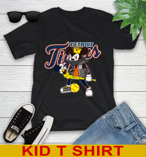 Detroit Tigers MLB Baseball Mickey Peace Sign Sports Youth T-Shirt 2