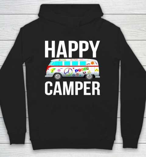 Happy Camper Camping Van Peace Sign Hippies 1970s Campers Hoodie