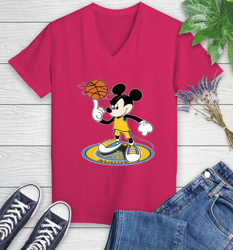NBA Basketball Denver Nuggets Cheerful Mickey Disney Shirt Women's V-Neck T-Shirt 8