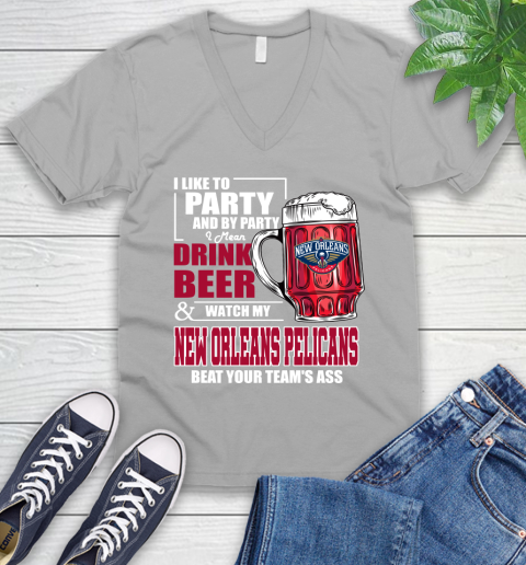 NBA Drink Beer and Watch My New Orleans Pelicans Beat Your Team's Ass Basketball V-Neck T-Shirt 3