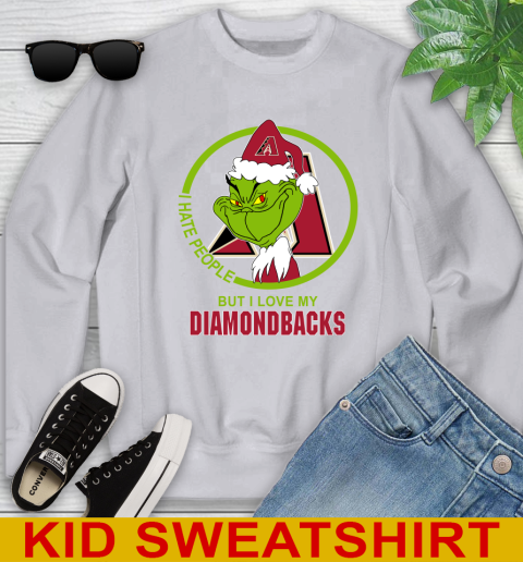 Arizona Diamondbacks MLB Christmas Grinch I Hate People But I Love My Favorite Baseball Team Youth Sweatshirt 4