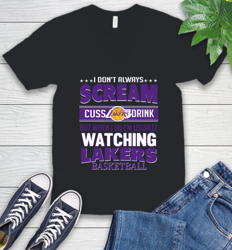 Los Angeles Lakers NBA Basketball I Scream Cuss Drink When I'm Watching My Team V-Neck T-Shirt