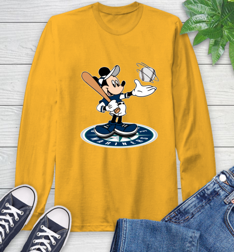 MLB Baseball Seattle Mariners Cheerful Mickey Disney Shirt Long Sleeve T-Shirt 3